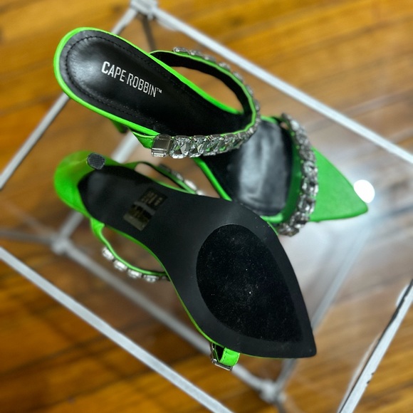 Rhinestone Cape Robbin Neon Green Heels - Picture 5 of 9